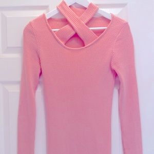 Light pink stretchable midi length knit dress in S size 💗